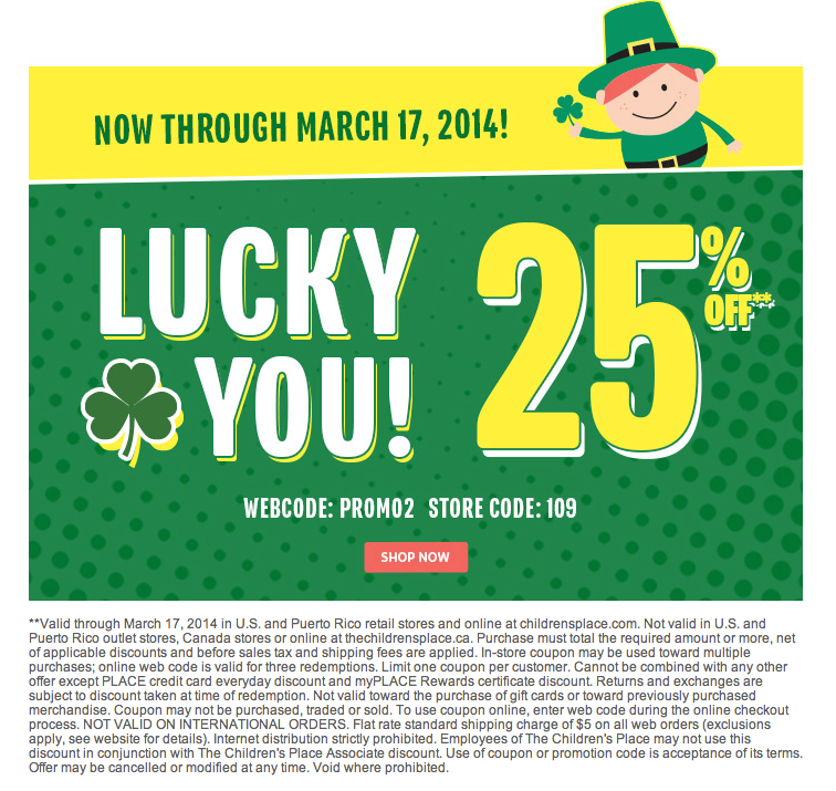 The Children's Place: 25% off Printable Coupon