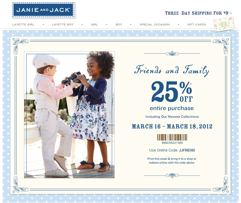 Janie and Jack Promo Coupon Codes and Printable Coupons