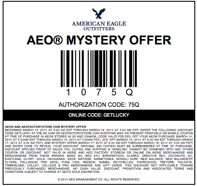 American Eagle Outfitters: Up To 25% off Printable Coupon