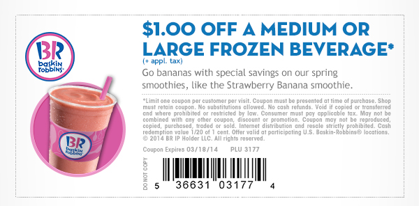 Baskin Robbins: $1 off Beverage Printable Coupon