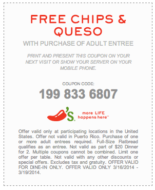 Chili's: Free Chips & Queso Printable Coupon