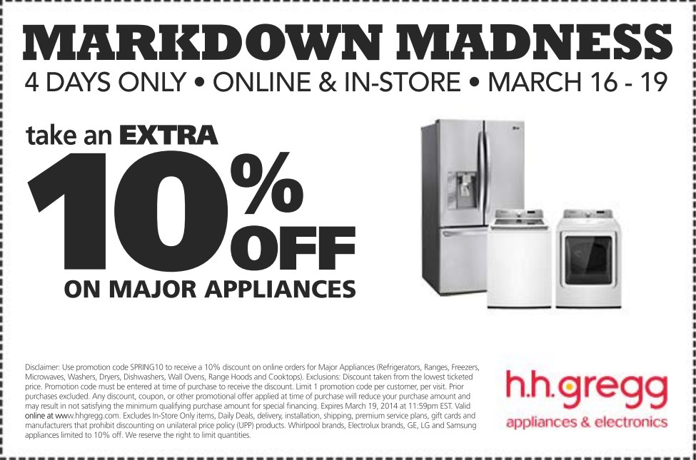 hhgregg: 10% off Appliances Printable Coupon