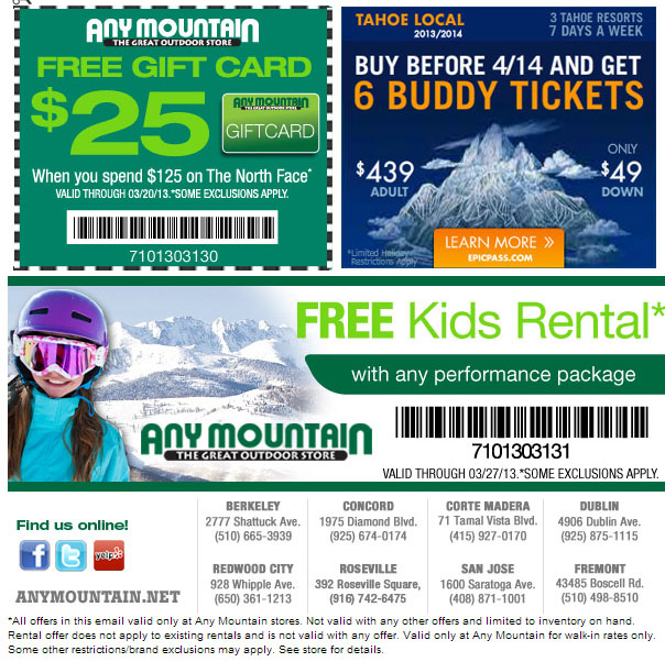 Any Mountain: $25 Free Gift Card Printable Coupon