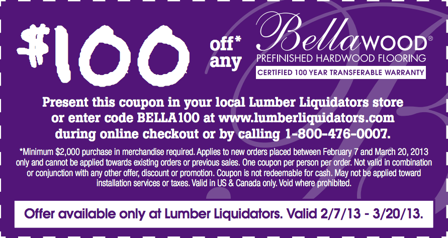 Lumber Liquidators: $100 off Bellawood Printable Coupon