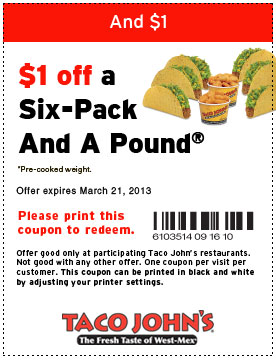 Taco Johns Promo Coupon Codes and Printable Coupons