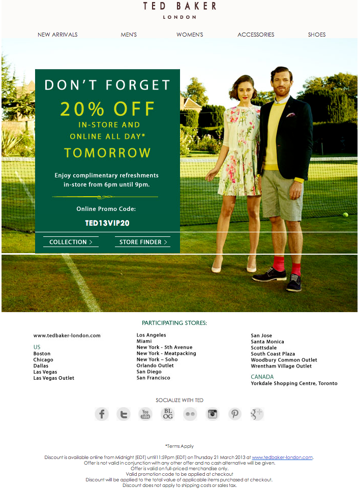 Ted Baker Promo Coupon Codes and Printable Coupons