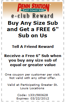 Penn Station East Cost Subs Promo Coupon Codes and Printable Coupons