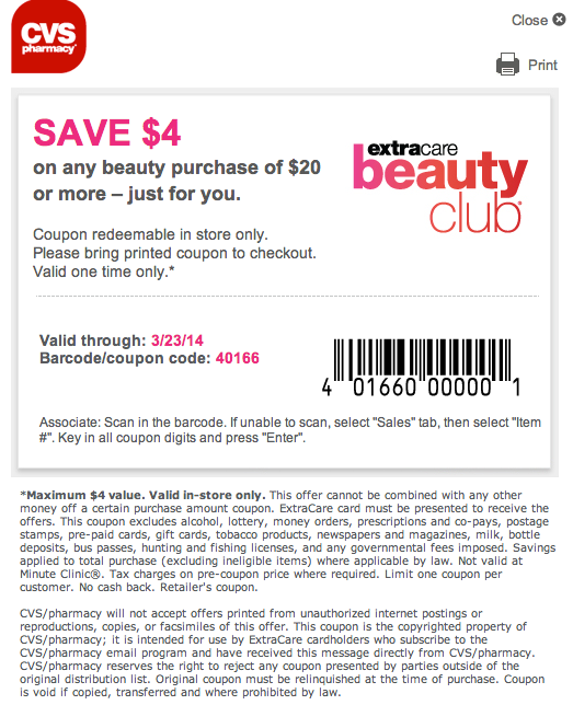 CVS Pharmacy: $4 off $20 Beauty Printable Coupon