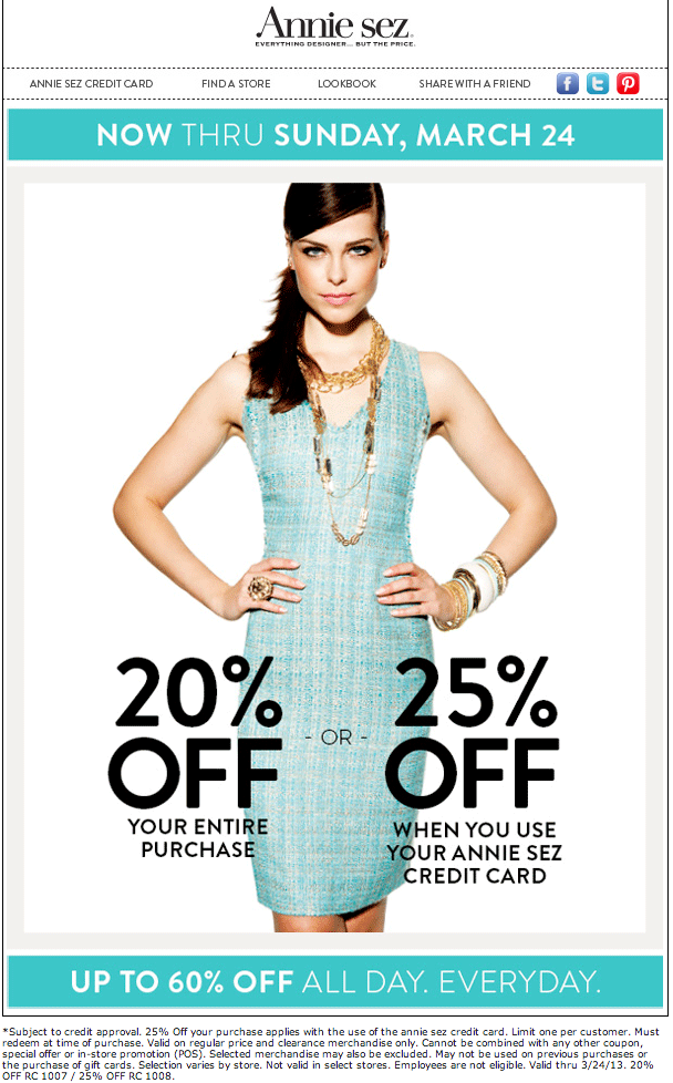 Annie Sez: 20%-25% off Printable Coupon