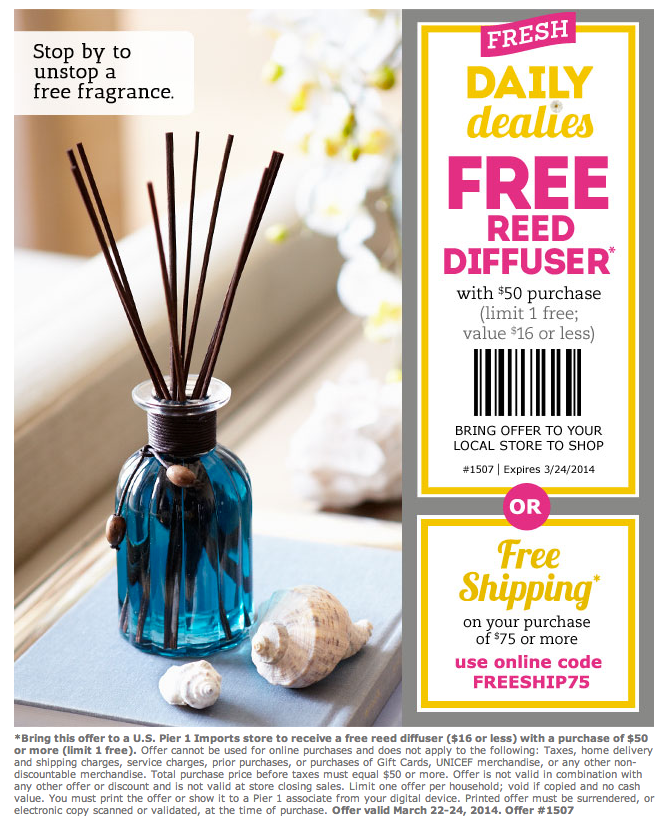 Pier 1 Imports: Free Reed Diffuser Printable Coupon