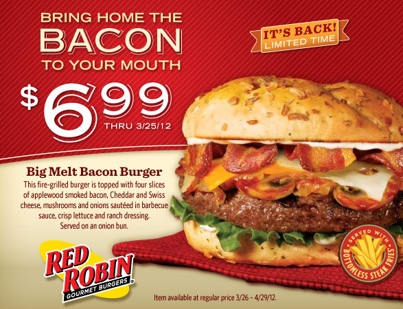 Red Robin: $6.99 Big Melt Bacon Burger Printable Coupon
