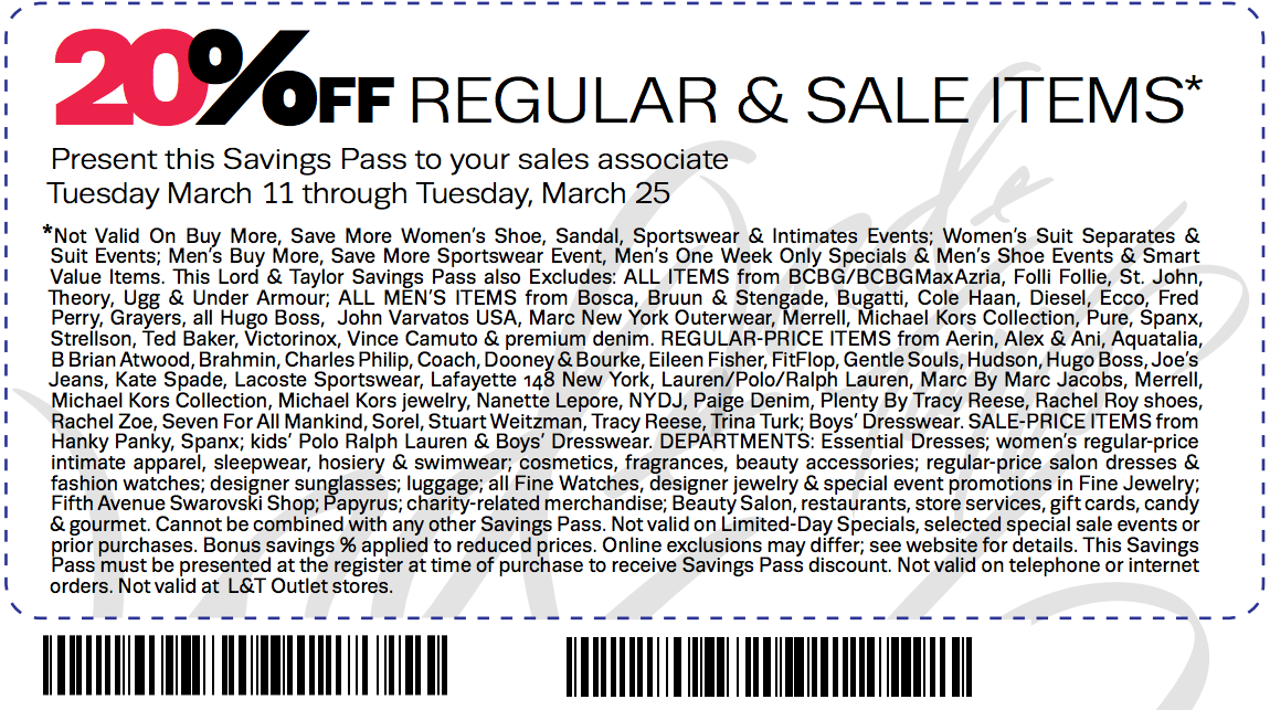 Lord & Taylor: 20% off Items Printable Coupon