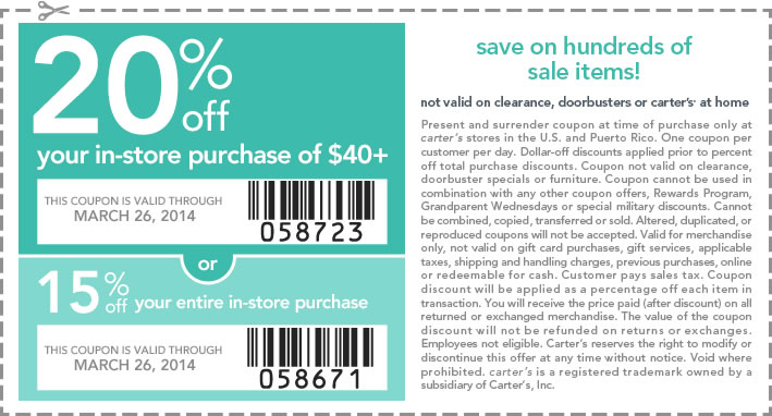 Carter's Promo Coupon Codes and Printable Coupons