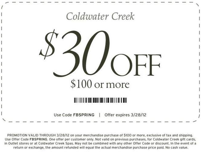 Coldwater Creek: $30 off $100 Printable Coupon