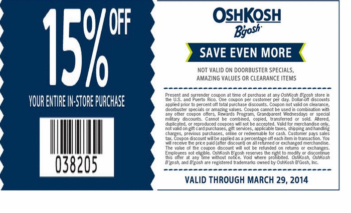 OshKosh B'gosh Promo Coupon Codes and Printable Coupons