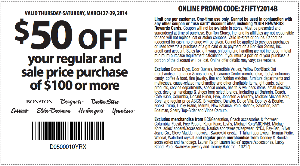 Herbergers: $50 off $100 Printable Coupon