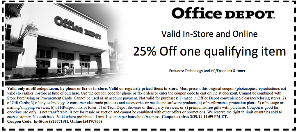 Office Depot: 25% off Item Printable Coupon