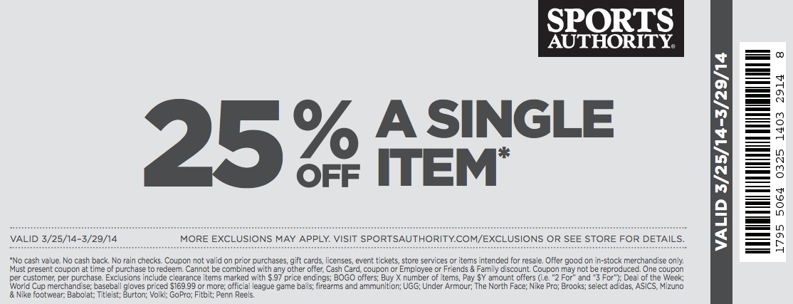 Sports Authority: 25% off Item Printable Coupon