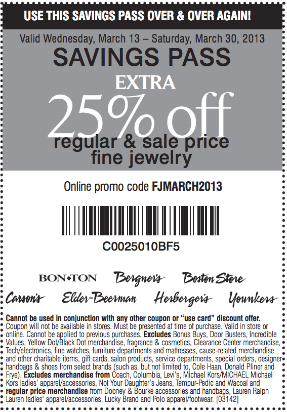 Bergners: 25% off Jewelry Printable Coupon