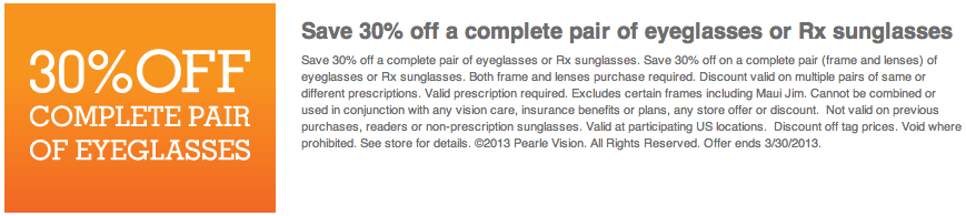Pearle Vision: 30% off Printable Coupon