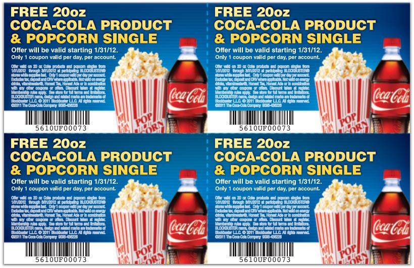 Blockbuster: Free Coke & Popcorn Printable Coupon