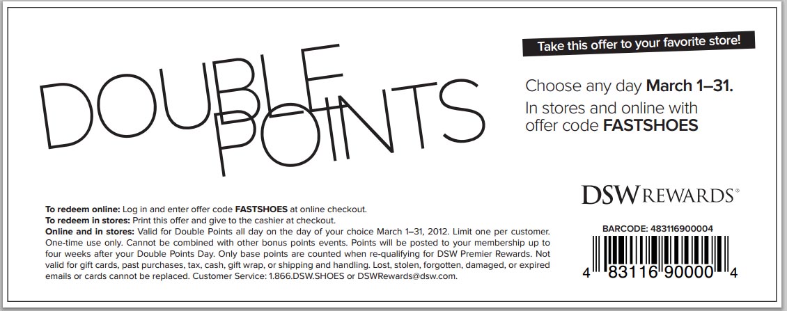 DSW: Double Points Printable Coupon