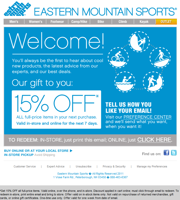 Eastern Mountain Sports Promo Coupon Codes and Printable Coupons