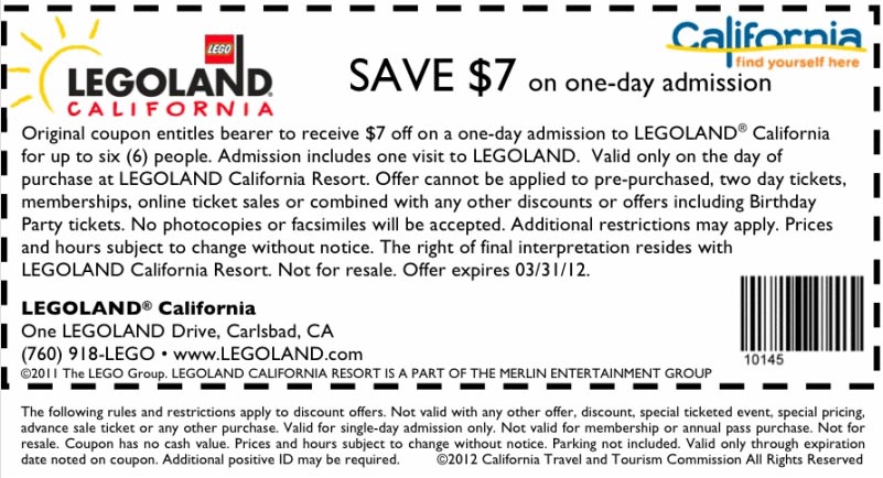Legoland California: $7 off Printable Coupon