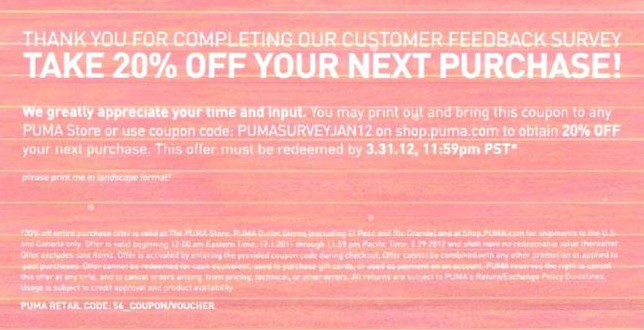 Puma: 20% off Printable Coupon