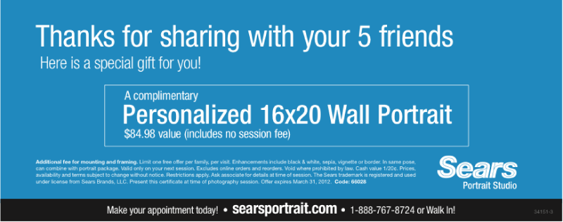 Sears: Free Portrait Printable Coupon