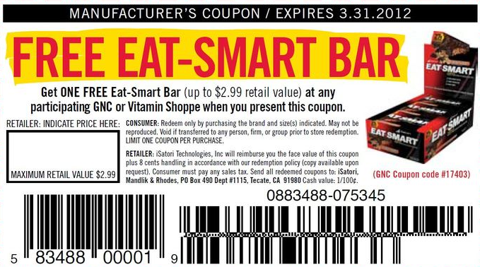 Vitamin Shoppe: Free Eat-Smart Bar Printable Coupon