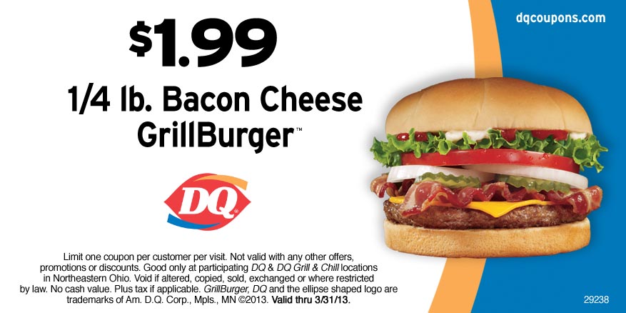 Dairy Queen: $1.99 Bacon Cheeseburger Printable Coupon