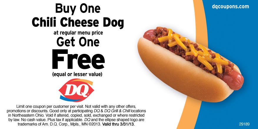 Dairy Queen: BOGO Free Chili Dog Printable Coupon