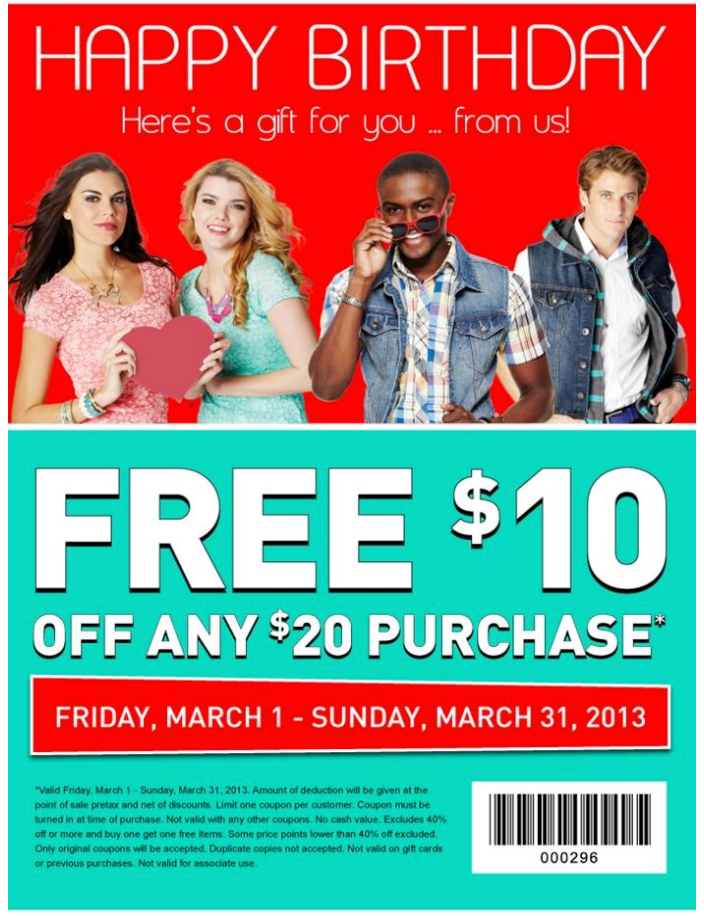 rue21: $10 off $20 Printable Coupon