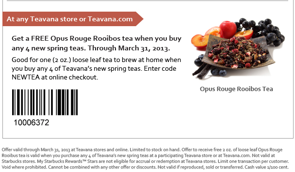 Teavana: Free Rooibus Tea Printable Coupon