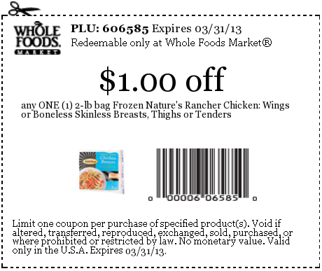 Whole Foods Market: $1 off Frozen Chicken Printable Coupon