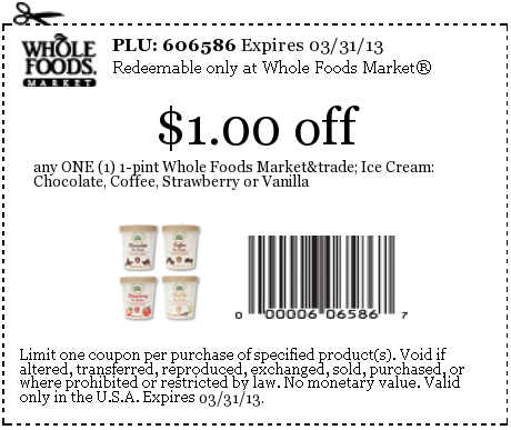 Whole Foods Market: $1 off Ice Cream Printable Coupon