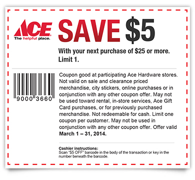 Ace Hardware: $5 off $25 Printable Coupon