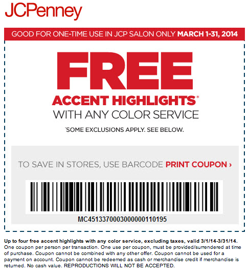 JCPenney Salon: Free Accent Highlights Printable Coupon