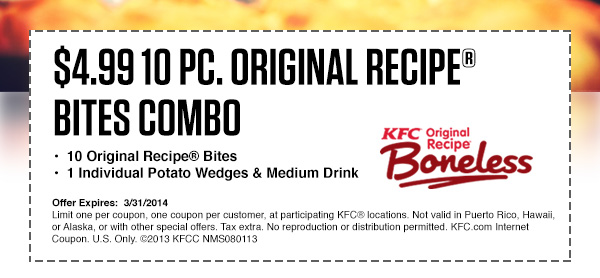 KFC: $4.99 10 Piece Bites Combo Printable Coupon