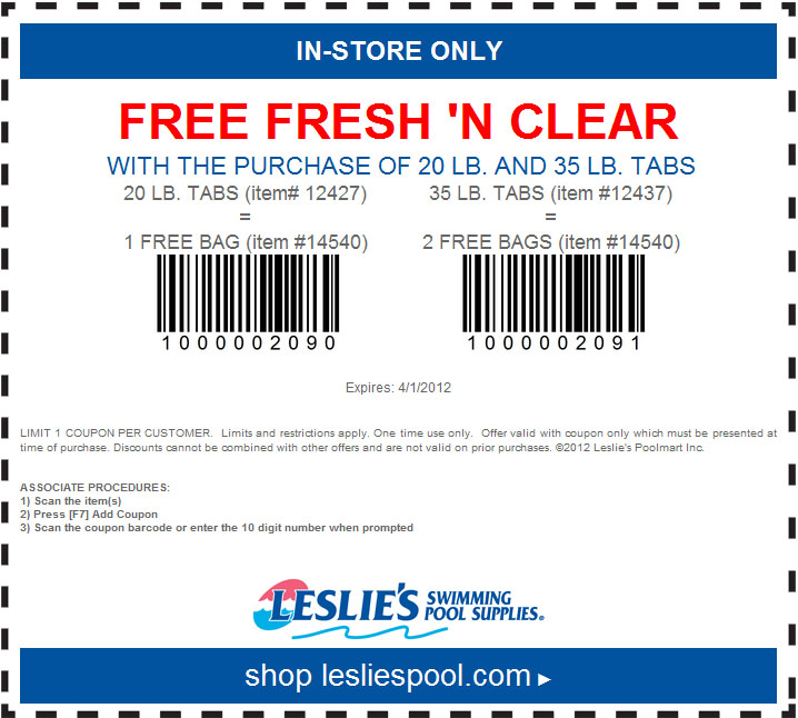 Leslies Pool Supply Free Fresh N Clear Printable Coupon