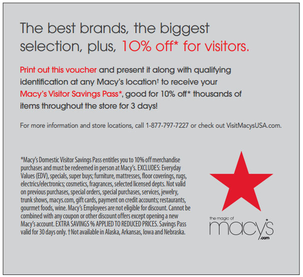 Macys: 10% off Visitor's Printable Savings Pass
