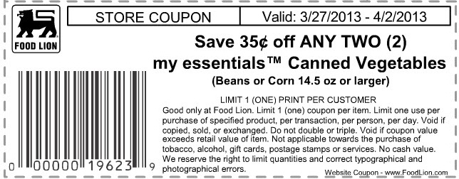 Food Lion: $.35 off Canned Vegetables Printable Coupon