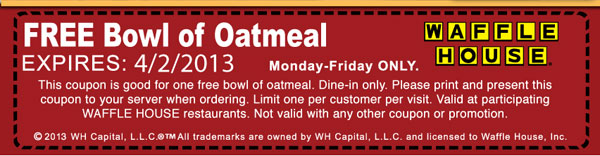 Waffle House: Free Oatmeal Printable Coupon