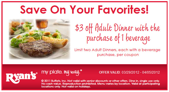 Ryan's Restaurant Promo Coupon Codes and Printable Coupons