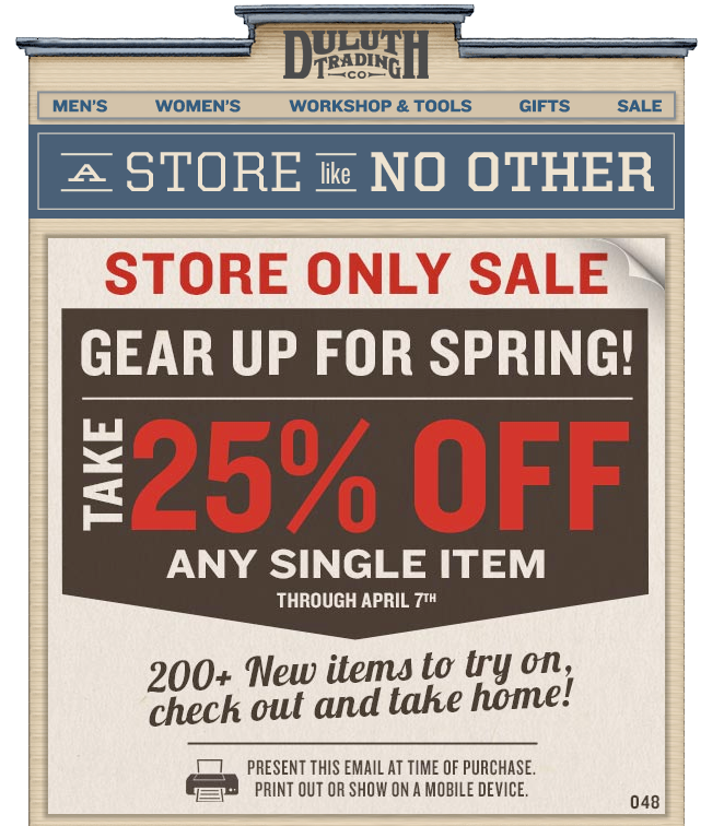 Duluth Trading Company: 25% off Printable Coupon