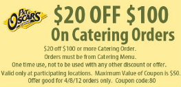 Pat & Oscars: $20 off $100 Catering Printable Coupon