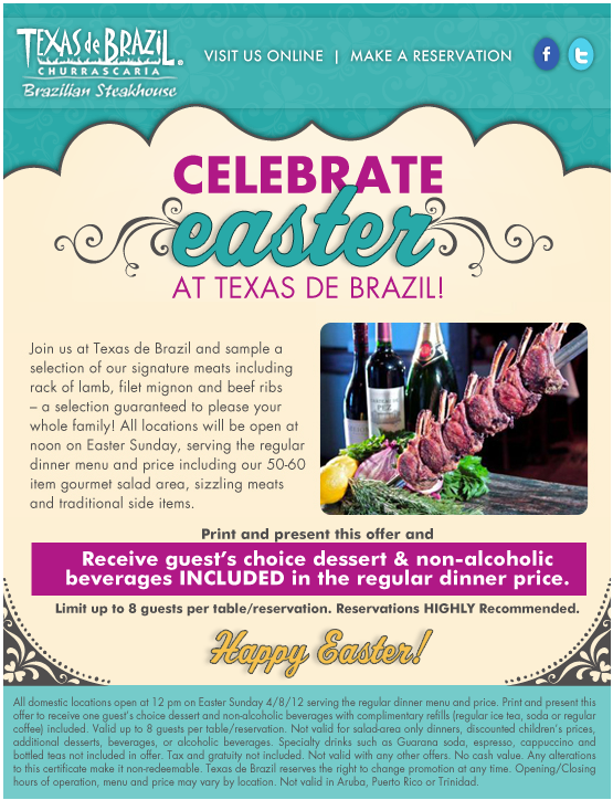 Texas de Brazil: Free Dessert & Drink Printable Coupon