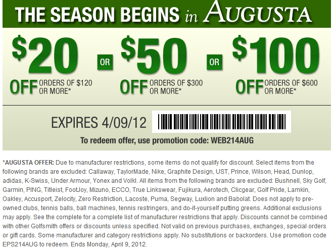 Golfsmith Promo Coupon Codes and Printable Coupons