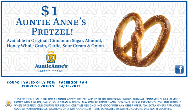 Auntie Annes: $1 off Printable Coupon